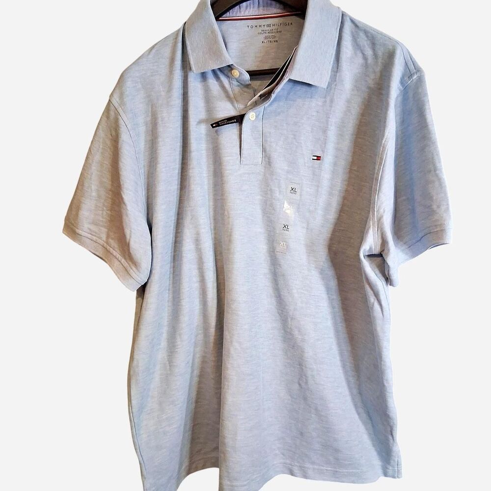 NWT Tommy Hilfiger Light Blue Heather Short Sleeve Polo Shirt Mens XL Preppy